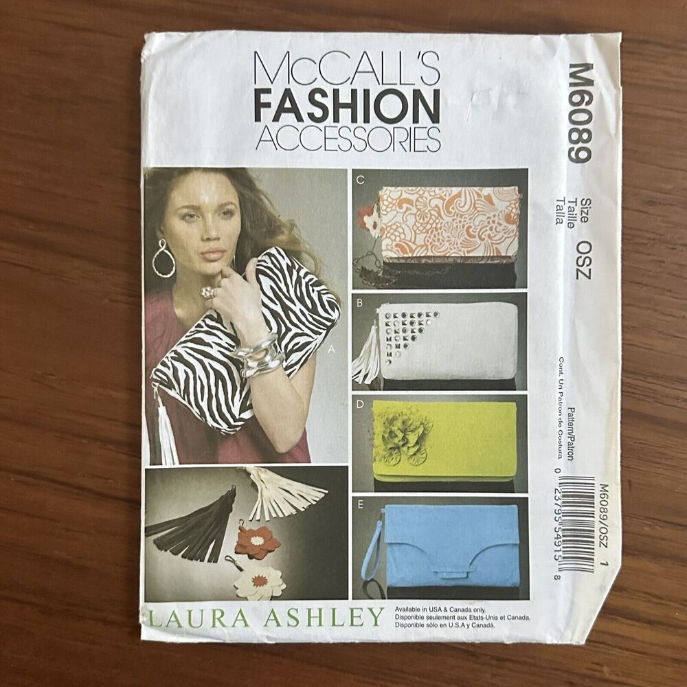 UNCUT McCall's Fashion Access Laura Ashley M6089 Clutch Bags Sewing Pattern
